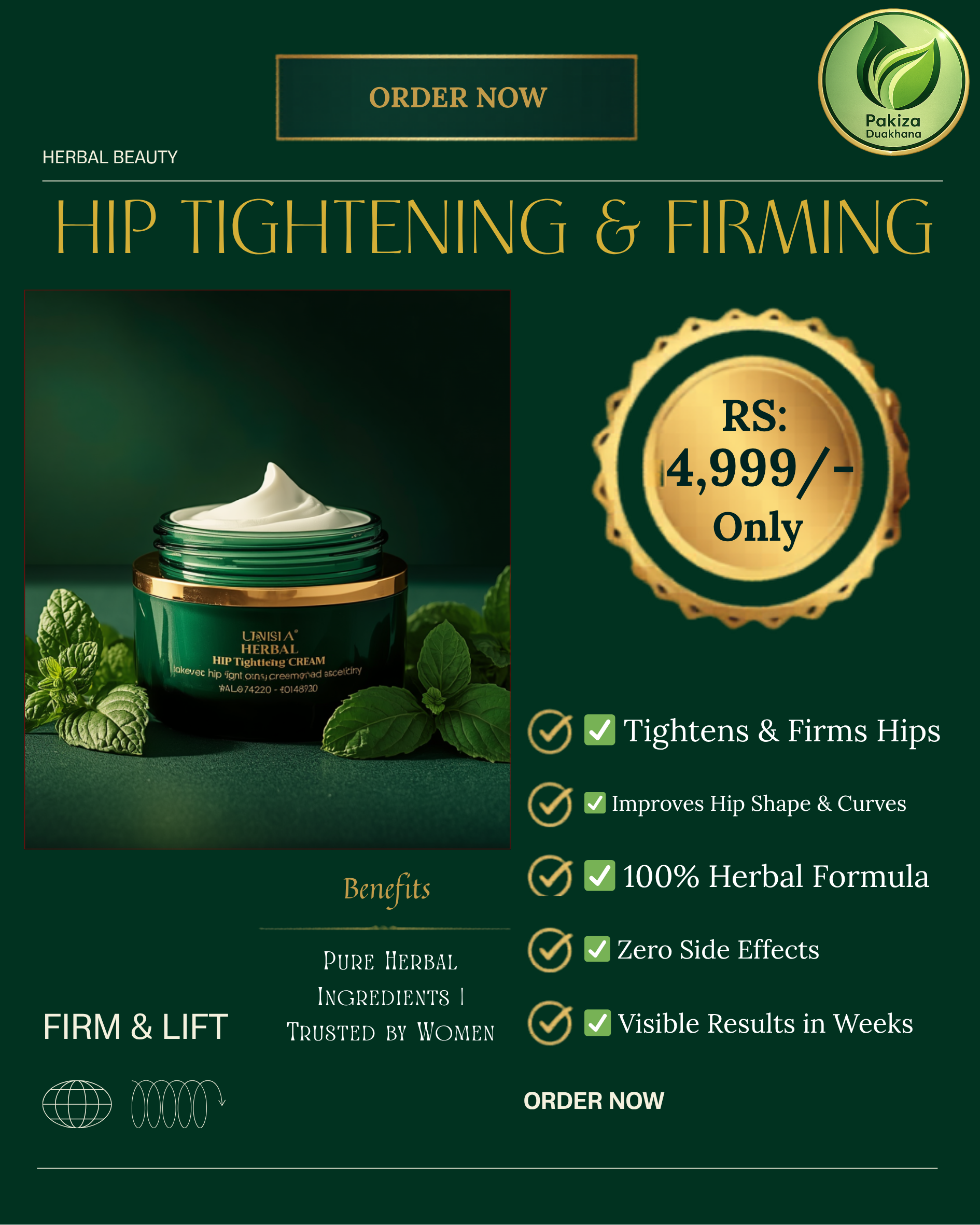 Herbal Hip Tightening and Firming Cream - Pakiza Duakhana (Beauty Care Cream)